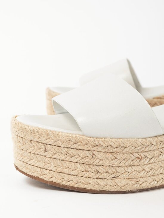 Prada Bianco Vitello Montana Leather Espadrille Wedge Sandals - Picture 7 of 10